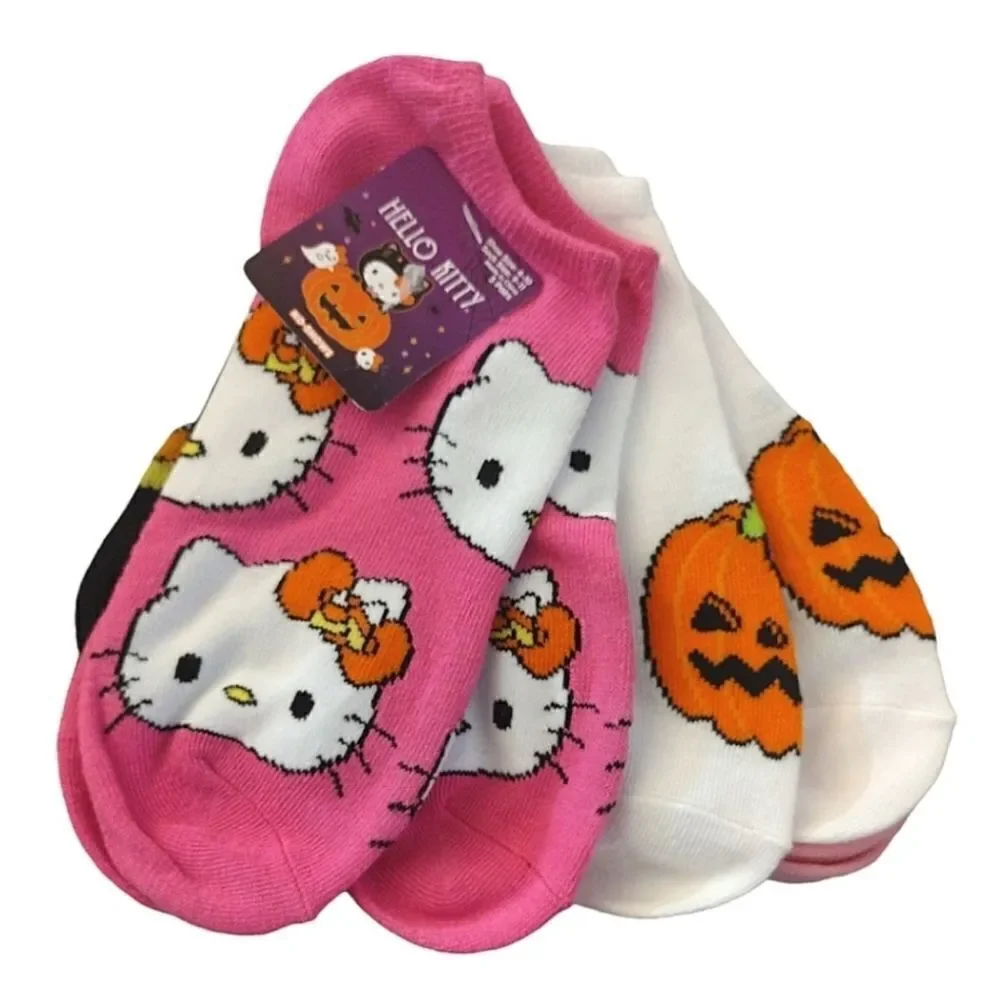 Hello Kitty 5 Pairs Pink Halloween‎ Theme Prints No Show Socks NWT